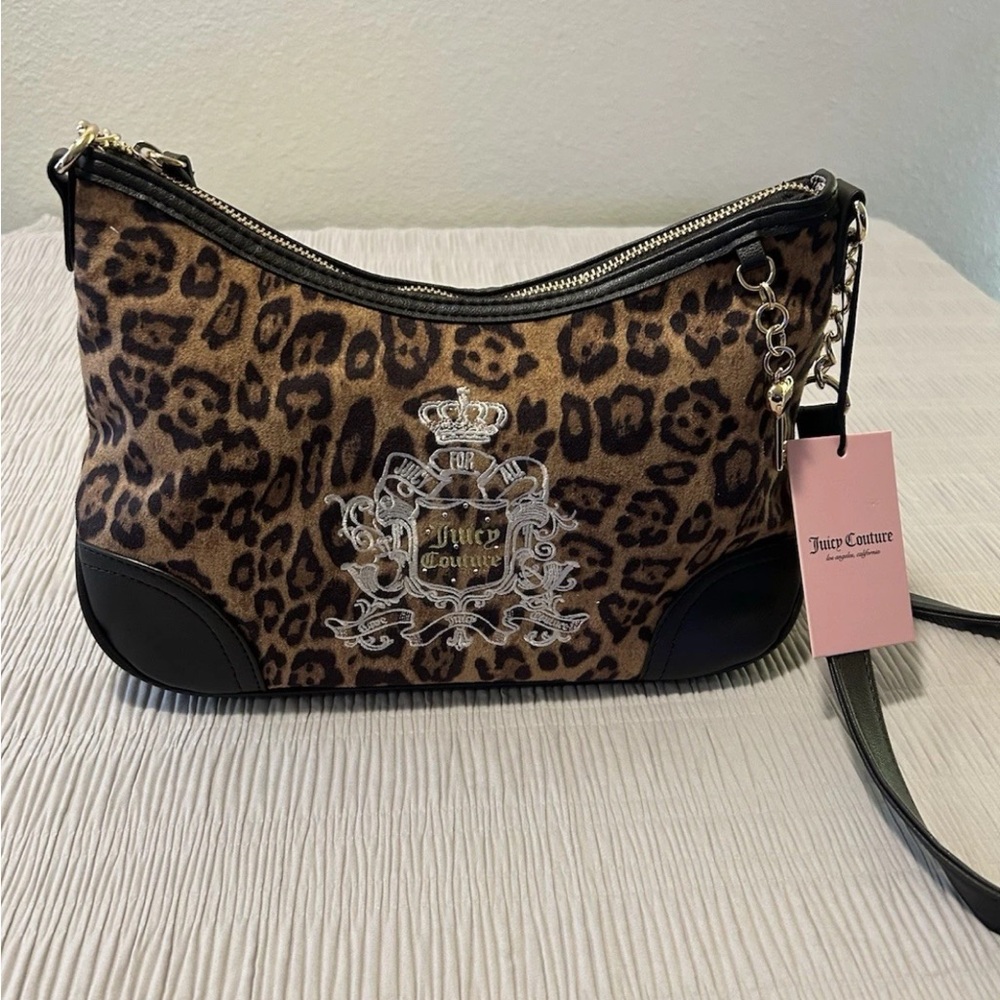 Juicy Couture Brown Leopard Velour JUICY FOR ALL Hobo Crossbody Purse Bag